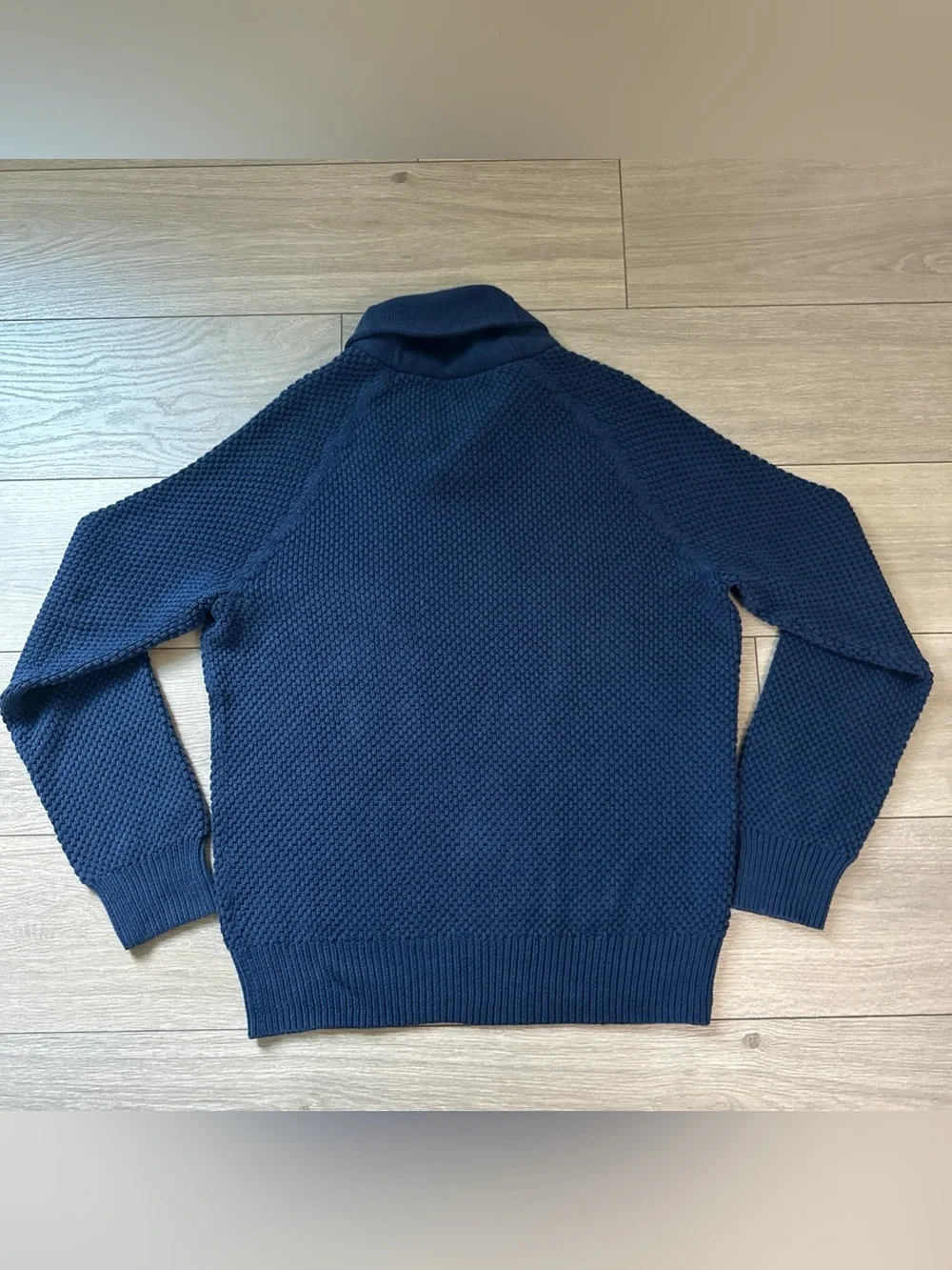 J. CREW Men’s Size L Navy Blue Sweater Shawl Collar Pullover Waffle Knit